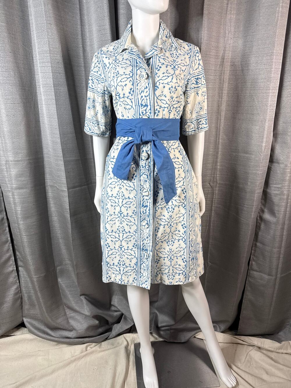 Vintage 60s Blue Floral Dress/Coverup Sz S-M